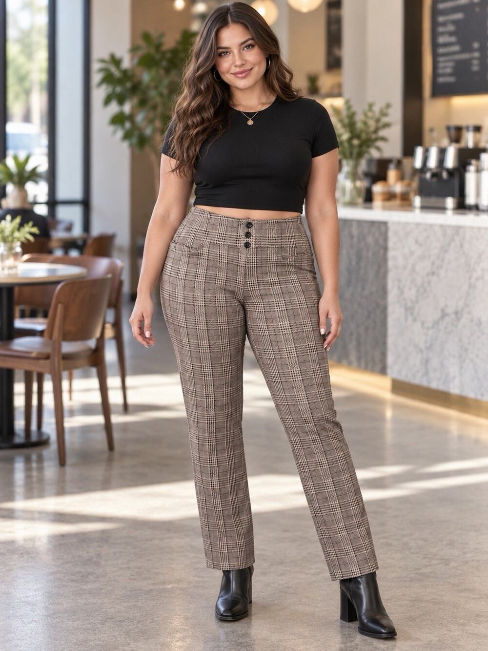 Halara Flex High Waist Houndstooth Fall Plaid Work Pants Career Gray Sz XL Tall